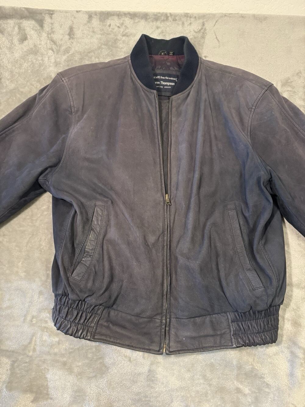 Norm Thompson Men's Medium Blue Quilted Leather Bomber Jacket Work Chore Skate